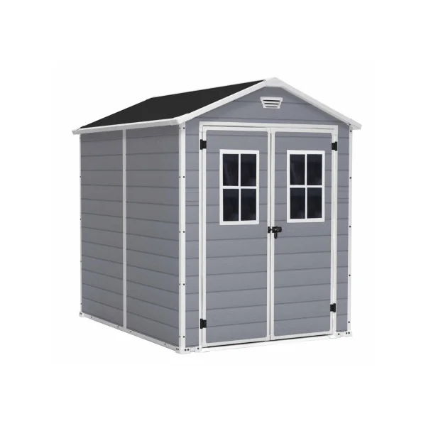 Abri de jardin 4,41m² en résine grise + plancher Abri jardin résine rangement bois outillage de jardin chalet en résine