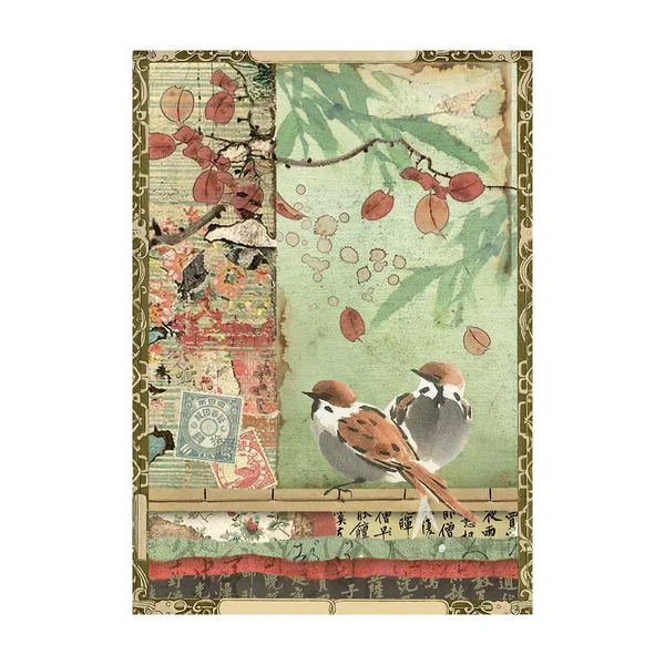 Assortiment de soies de paille à motifs Stamperia « Oriental Garden », DIN A6, set de 8 pièces