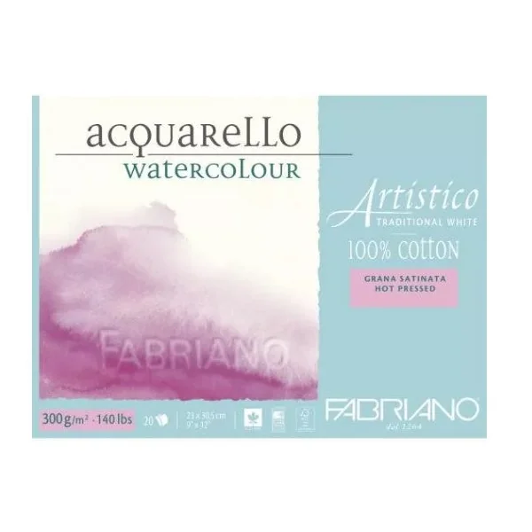 Bloc papier Artistico blanc traditionnel 12,5x18 cm - 25 feuilles - 300g/m² - Grain satiné