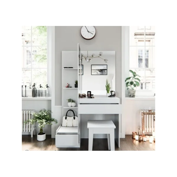 Coiffeuse table maquillage blanche avec rangements
