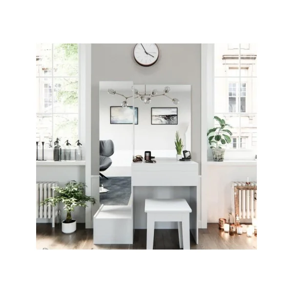 Coiffeuse table maquillage blanche avec rangements