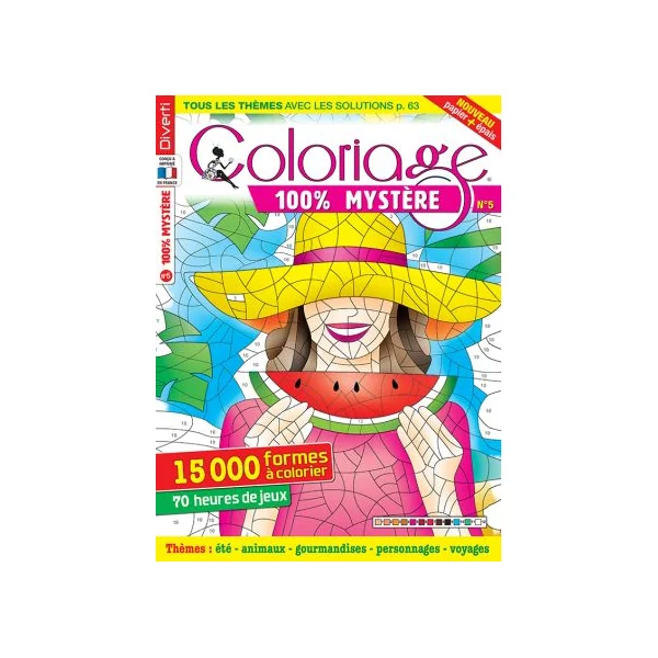 Coloriage 100% mystère n°5 - Thèmes été, animaux, gourmandises, personnages, voyages