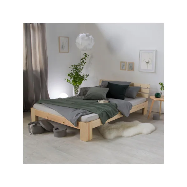 Lit bois naturel 180x200 cm lit double pin massif lit deux places