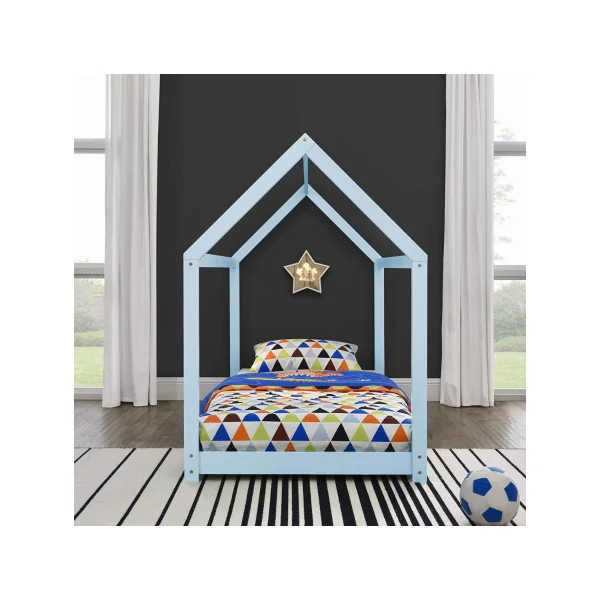 Lit montessori 90x200 cm bleu lit enfant avec sommier lit cabane lit maison