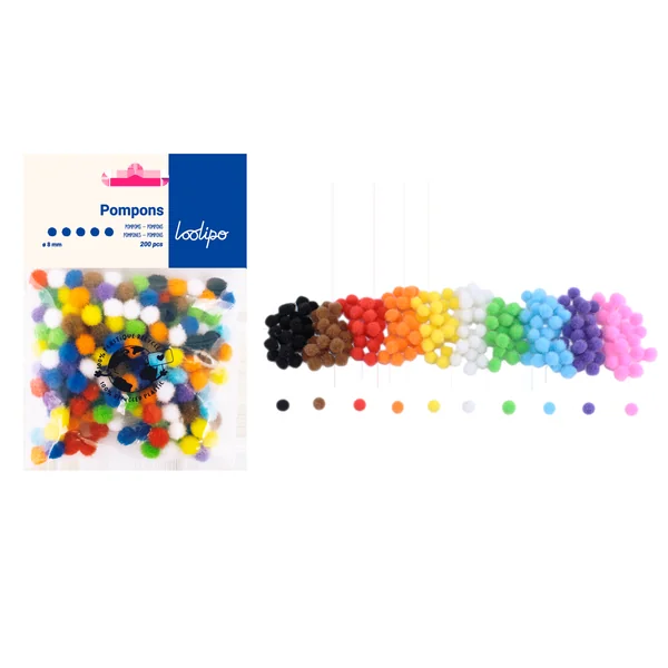 Lot de 200 mini pompons multicolores 0,8cm