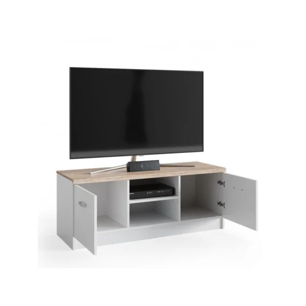 Meuble TV blanc et plateau chêne