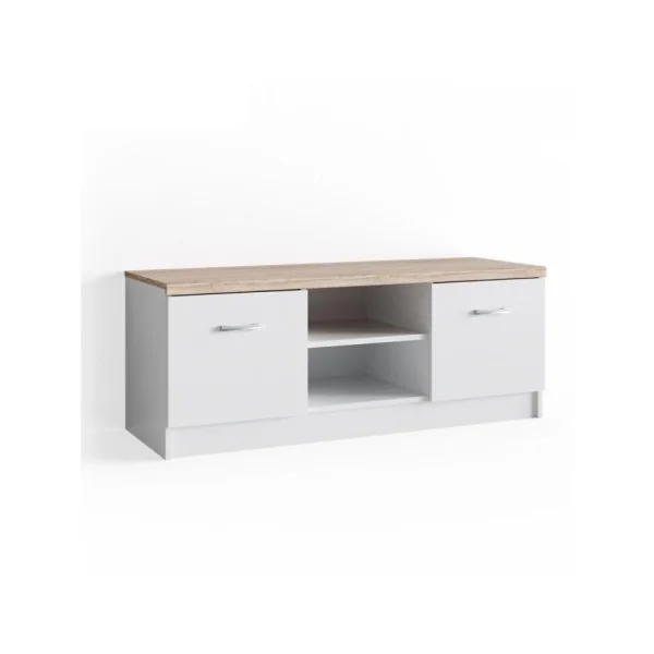 Meuble TV blanc et plateau chêne