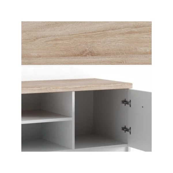 Meuble TV blanc et plateau chêne