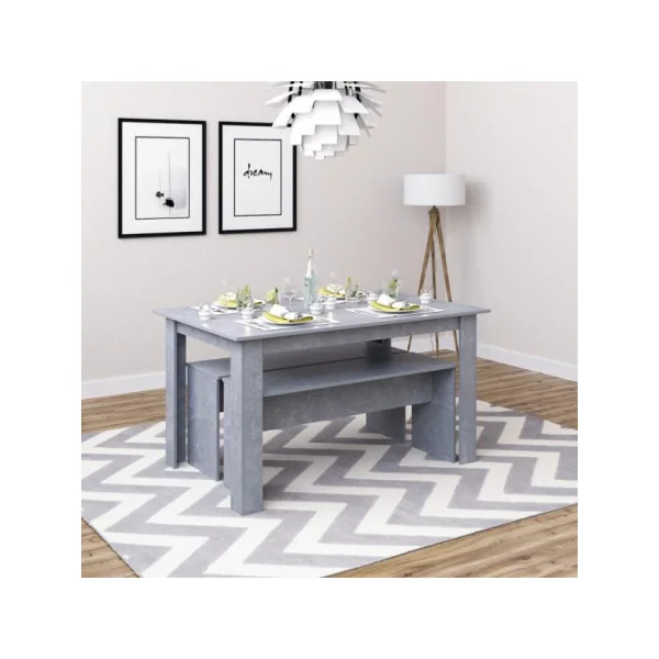 Table + 2 bancs gris béton