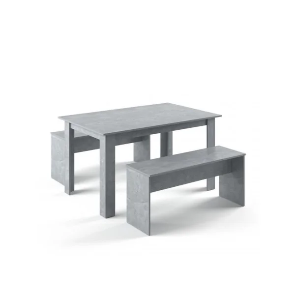 Table + 2 bancs gris béton