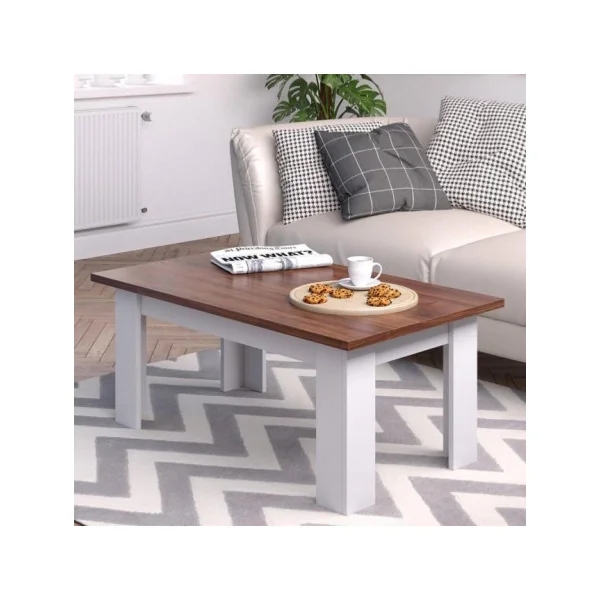 Table basse bicolore blanc et noyer
