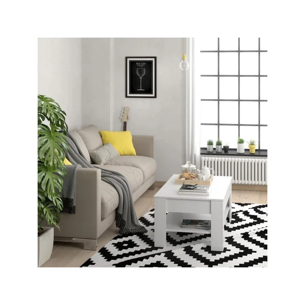 Table basse blanche avec tiroir table basse avec rangement table salon table basse rectangulaire