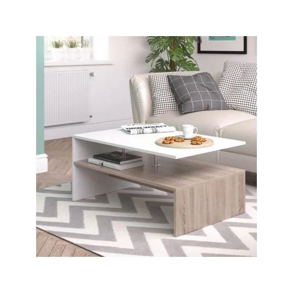 Table basse chêne et blanc table basse rectangulaire table basse avec rangement