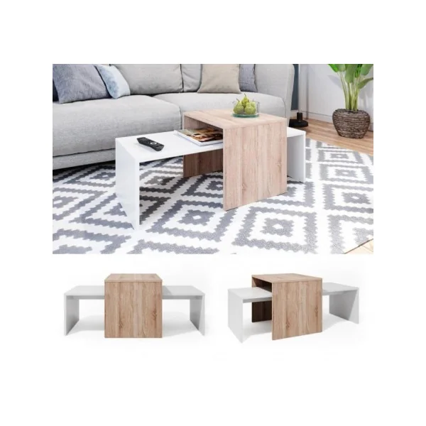 Table basse modulable chêne et blanc