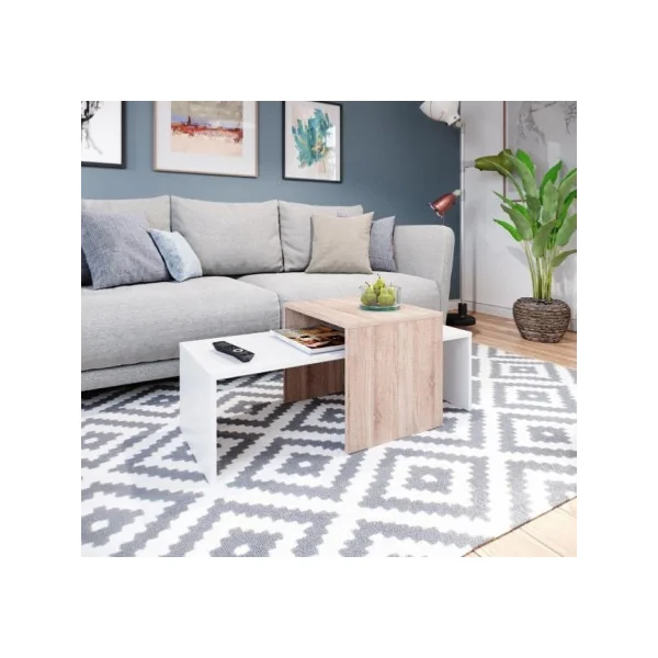 Table basse modulable chêne et blanc