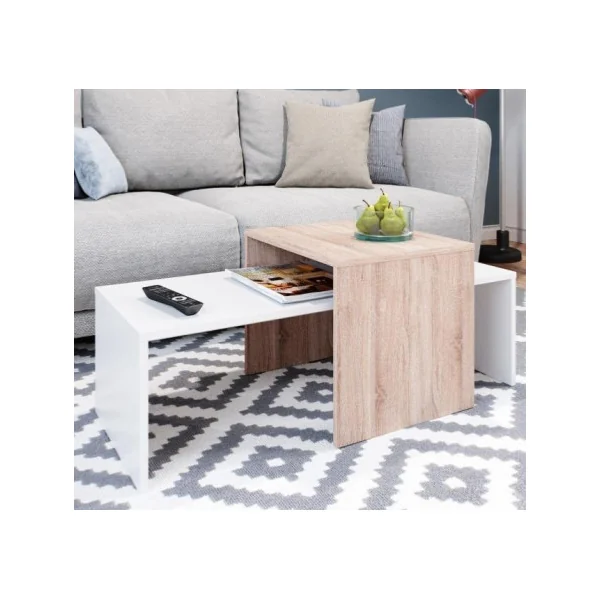 Table basse modulable chêne et blanc
