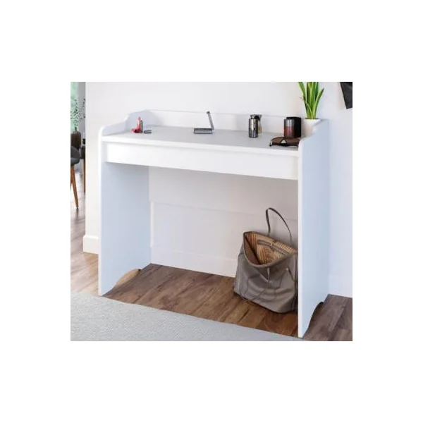 Table cosmétique coiffeuse blanche avec miroir transformable en console