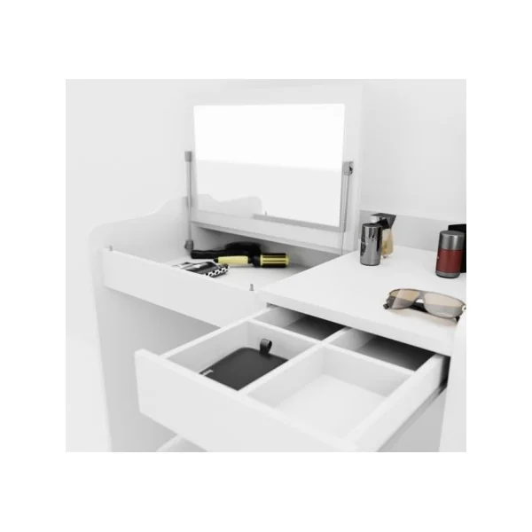 Table cosmétique coiffeuse blanche avec miroir transformable en console
