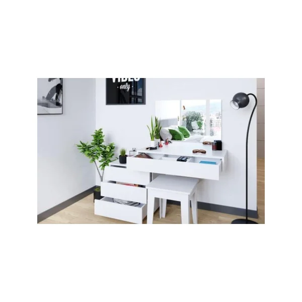 Table maquillage coiffeuse blanche avec rangements